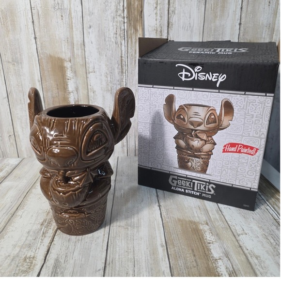 Disney Other - Disney Geeki Tikis Aloha Stitch Ceramic Mug Brown Hand Painted Lilo/ Stitch